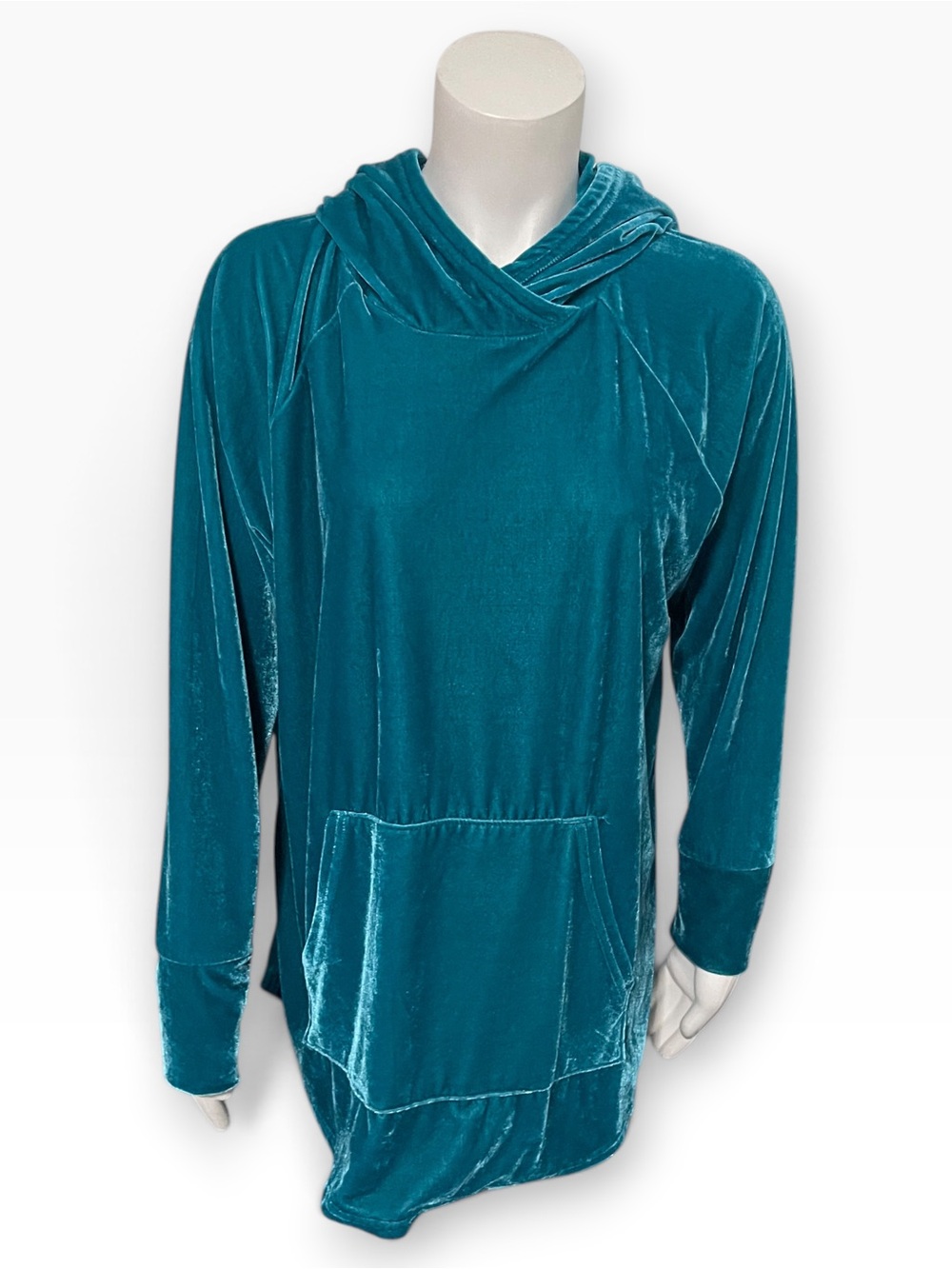 LuLaRoe Amber Teal Turquoise Blue Velvet Velour Hooded Tunic Top XL